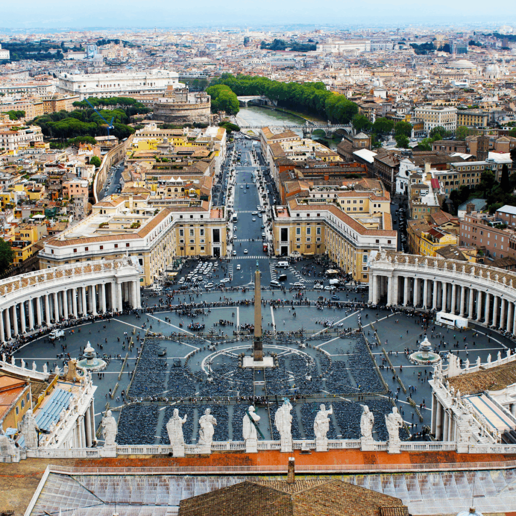 Overhead view of a palazzo in Rome, Italy.